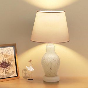 14"H - Wine-Bottle Shaped Table/ Bedside/ Nightstand Glass Lamp (White)